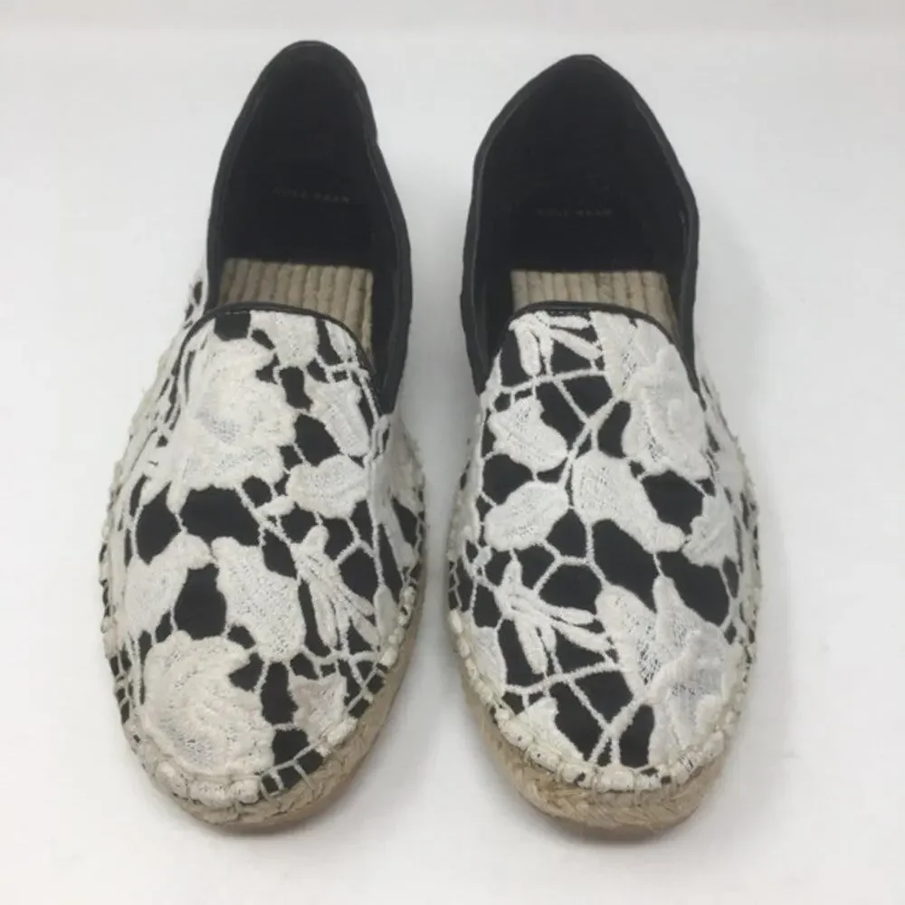 Cole Haan Black Floral Embroidered Lace Espadrille